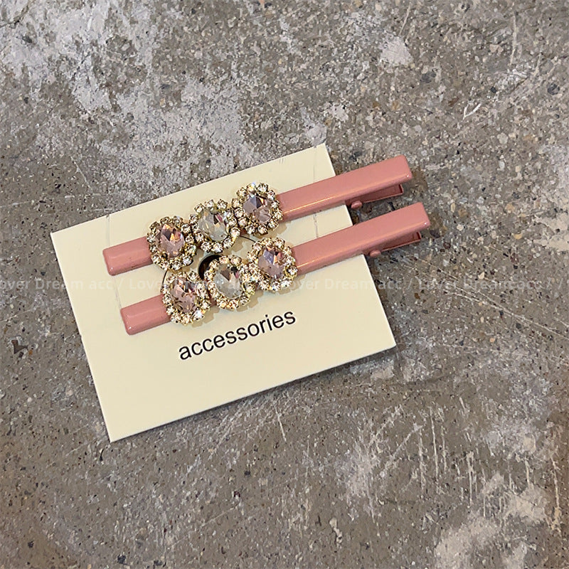 Wholesale Pink Love Rhinestone Hair Clips