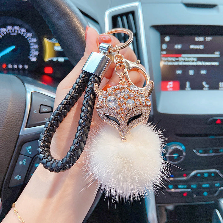 Wholesale Mink Fur with Diamonds Crystal Fox Head Keychains