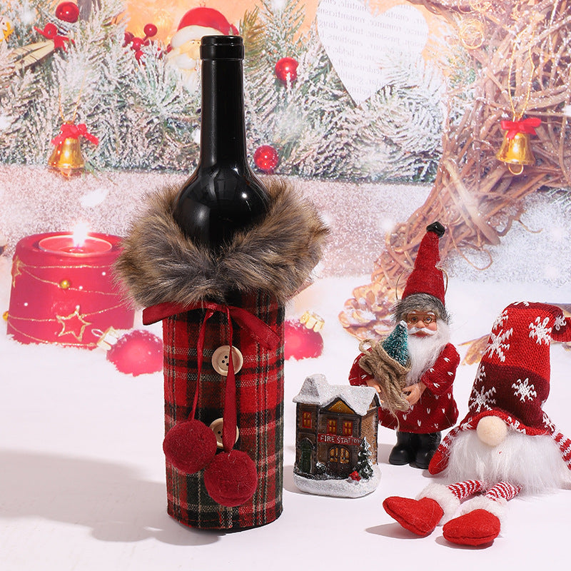 Wholesale Christmas Wine Decoration Set, Wine Bottle Decoration, Striped Plaid Table Ornament