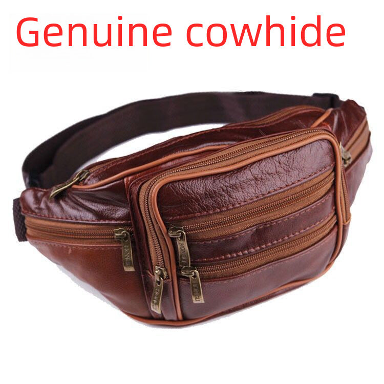 Wholesale Men's genuine leather waist bag multifunctional waterproof waist bag mobile phone bag