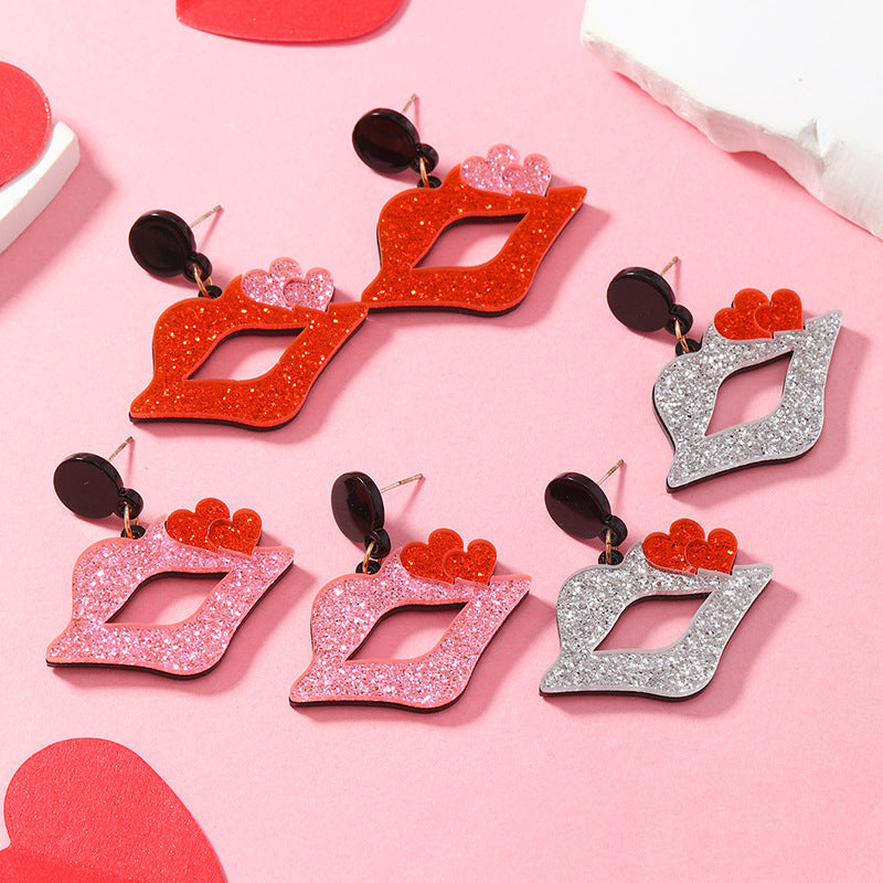 Wholesale Valentine's Day Colorful Shining Love Lip Acrylic Earrings