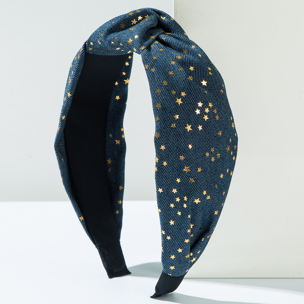 Wholesale fabric gold five-pointed star wide-edged hair knot high top hair accessories