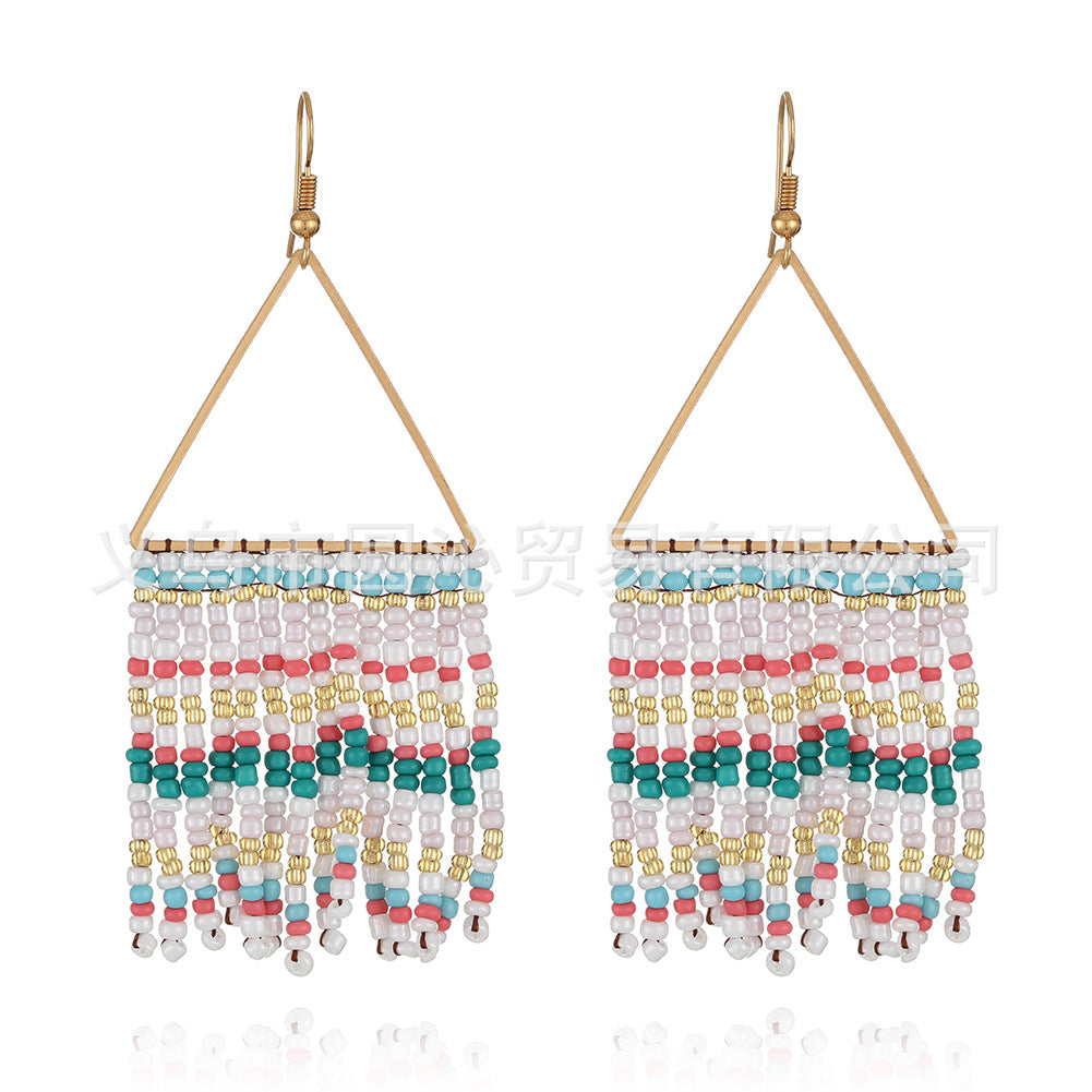 Wholesale Vintage Bohemian Handmade Tassel Rice Bead Earrings