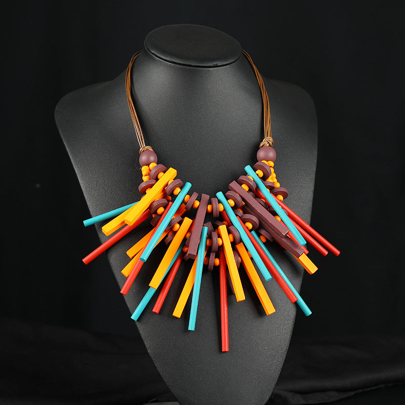 Wholesale Handmade Exaggerated Bohemian Wooden Bead Necklace