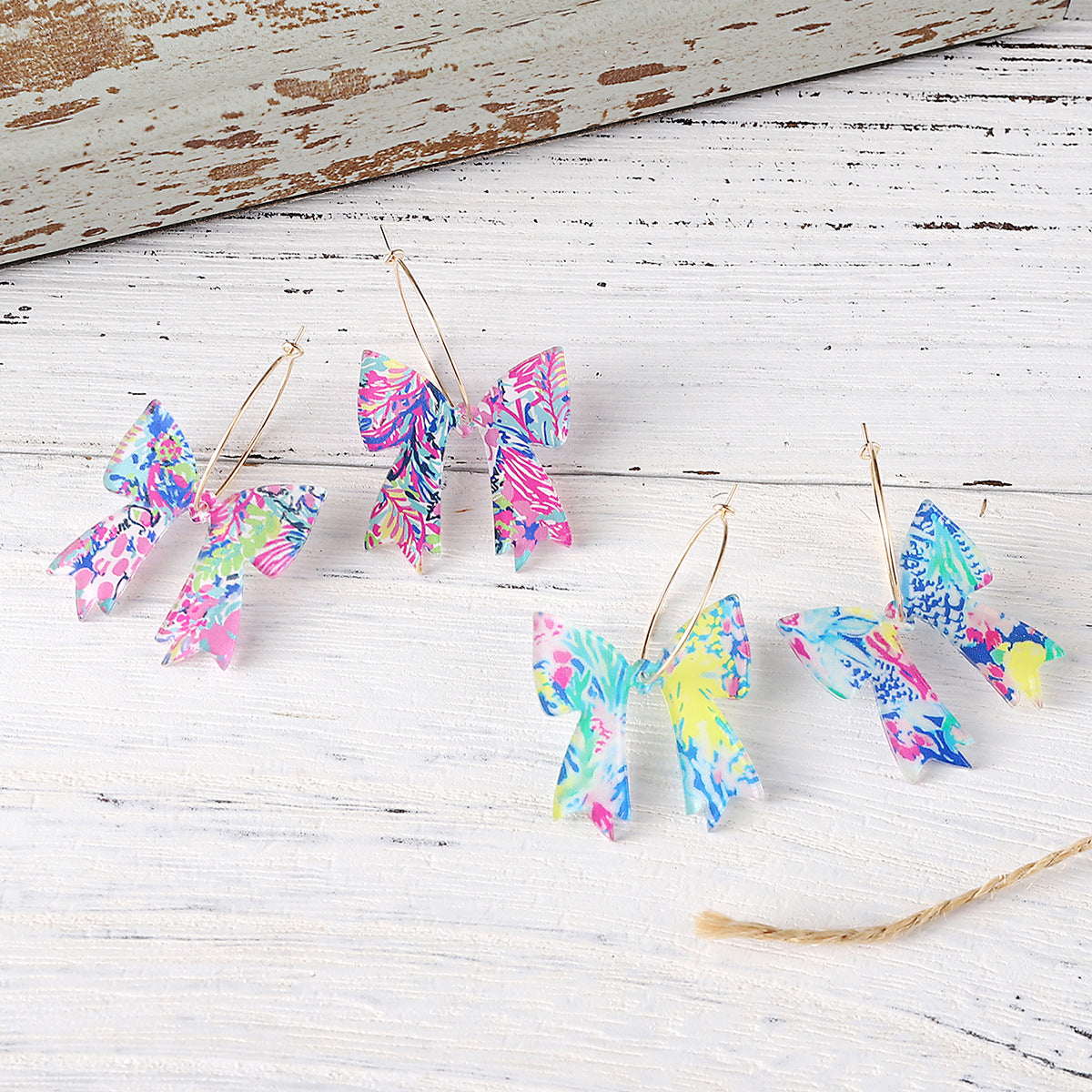 Wholesale New Spring and Summer Colored Leaves Flowers Bohemian Bow Pendant Earrings Acrylic Earrings Gift