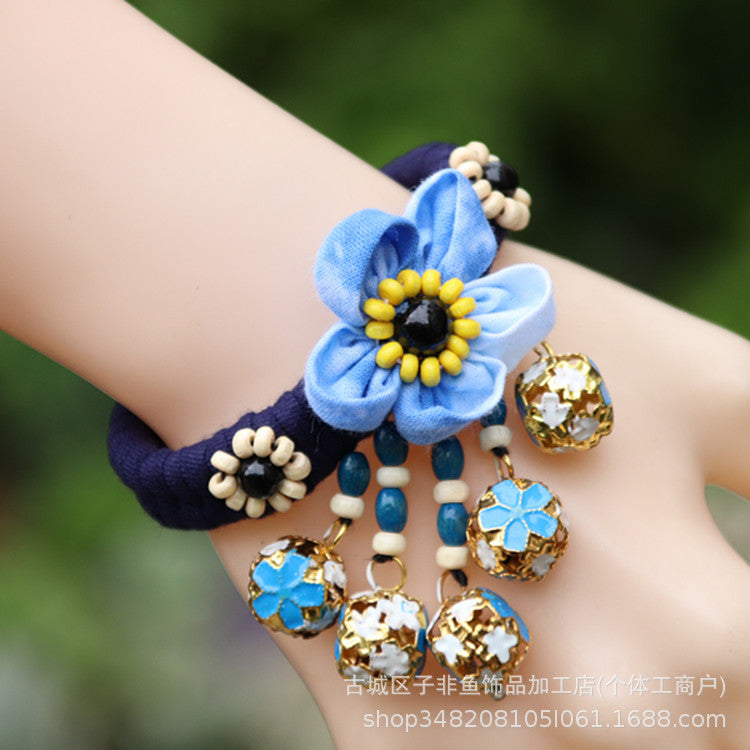 Wholesale Ethnic Style Tie-dye Hand-sewn Fabric Blue Dyed Blue Cloth Bracelet Jewelry