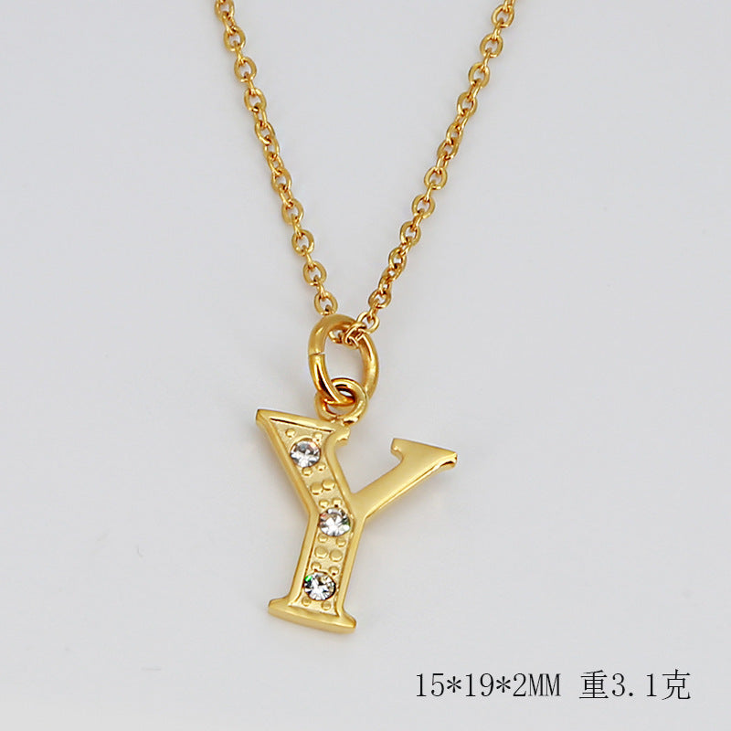 Wholesale Titanium Steel Diamond Letter Necklace Clavicle Chain
