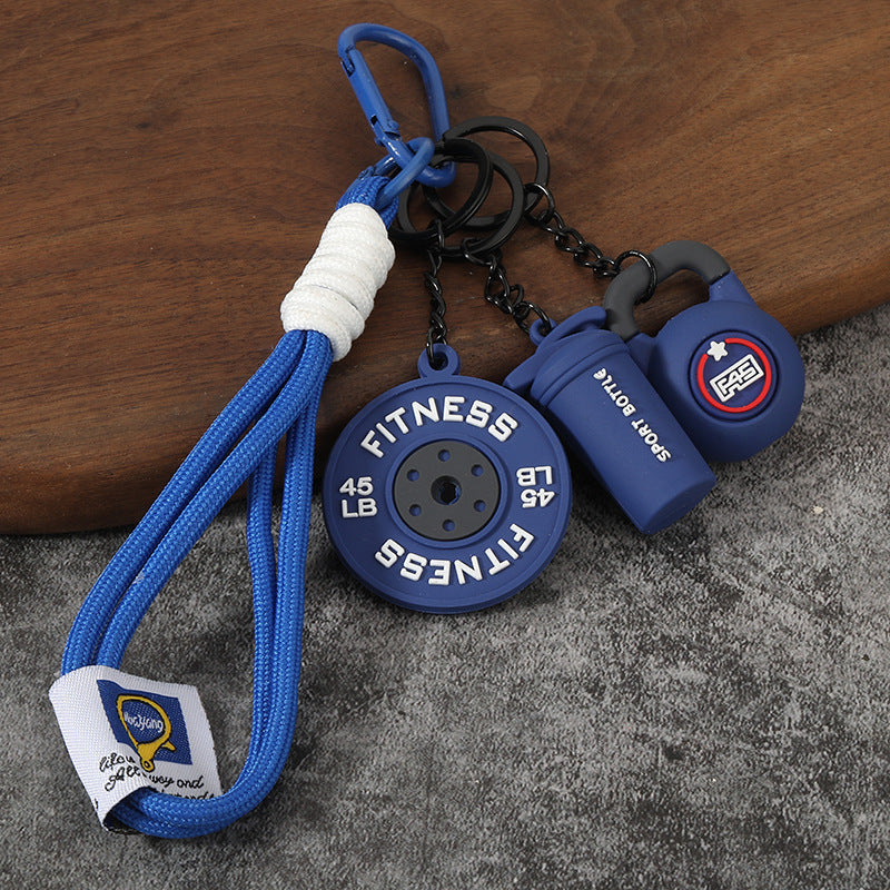 Wholesale Creative mini fitness barbell keychain