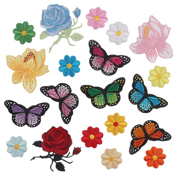 Wholesale Polyester Iron On Embroidery Patch Butterfly Floral Design For Clothing Decorative DIY Craft Supply
