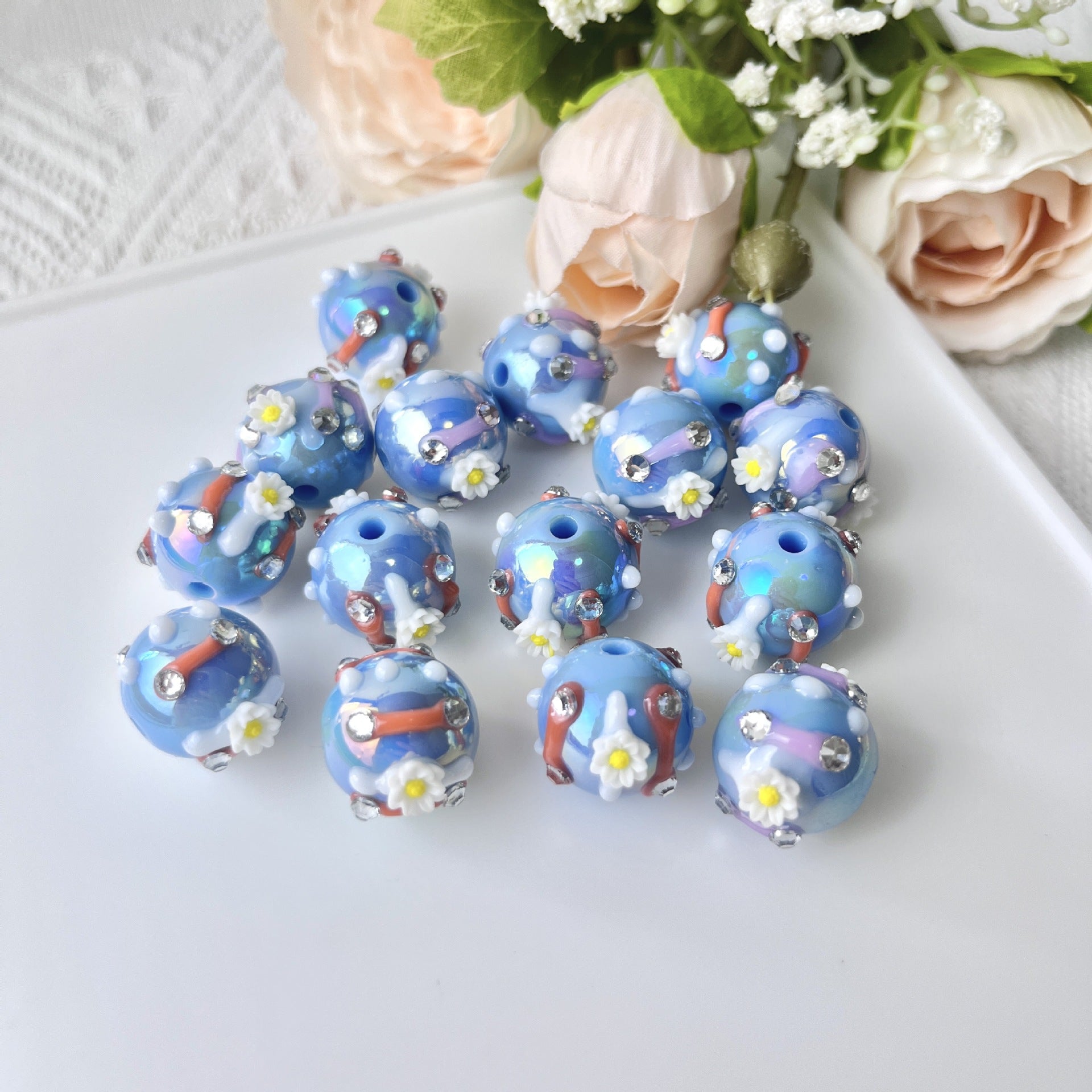 Wholesale 5PCS Straight Hole Glass Loose Beads