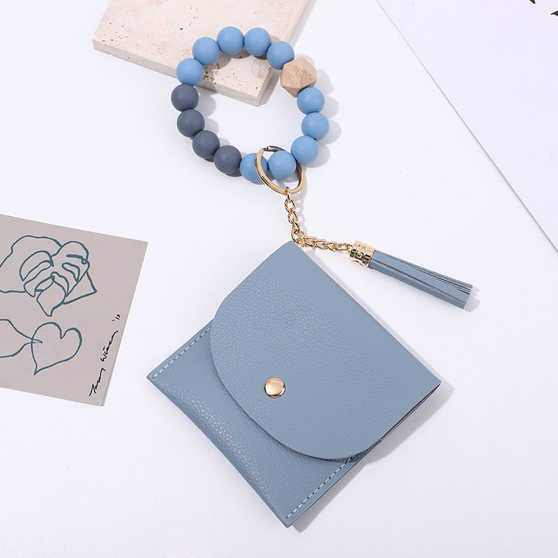 Wholesale Wooden bead card holder key ring bracelet ID card holder bracelet