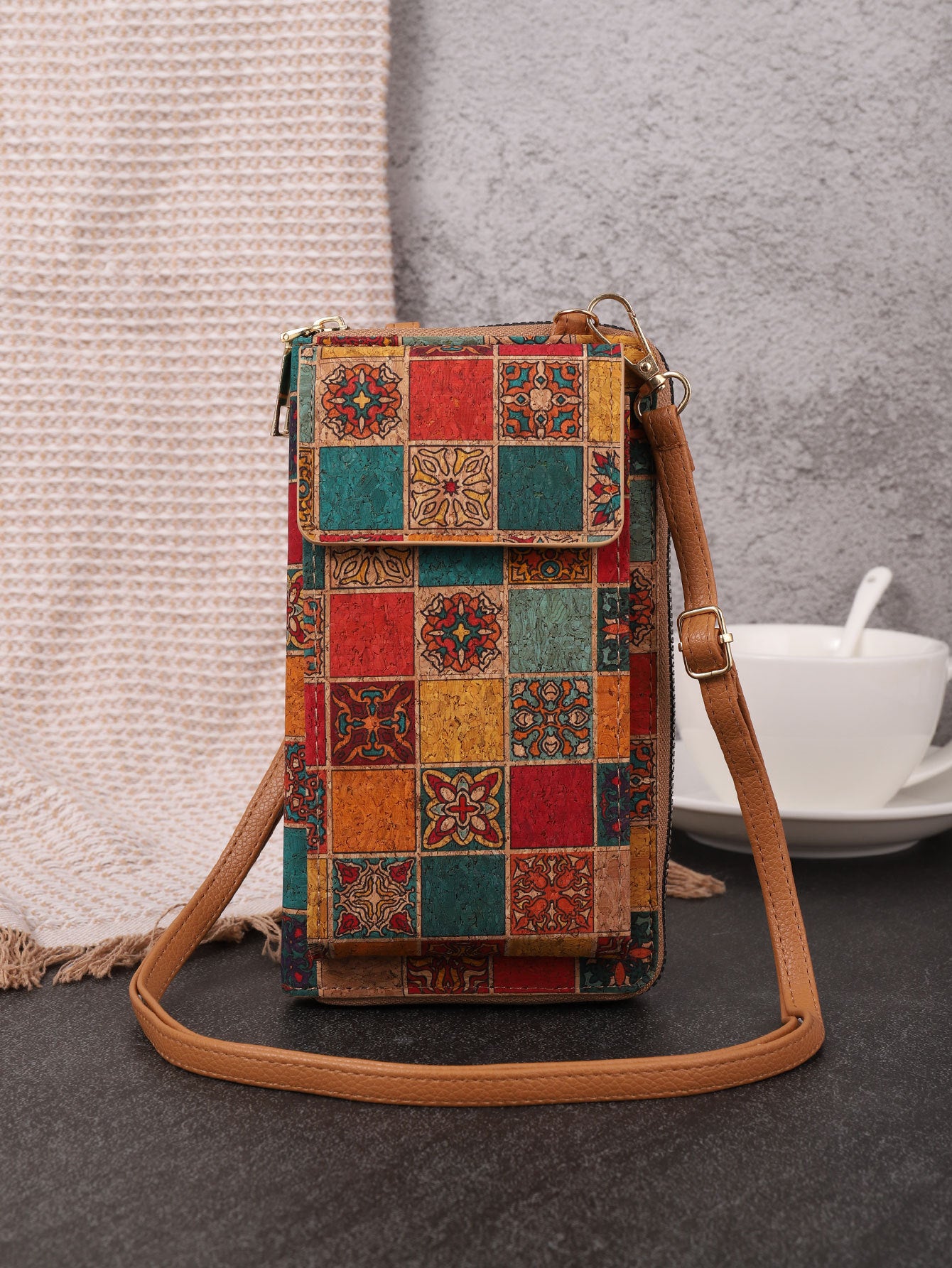 Wholesale Vintage Bohemian Style Wallet, Wood Grain Mobile Phone Bag, Zero PU Wallet