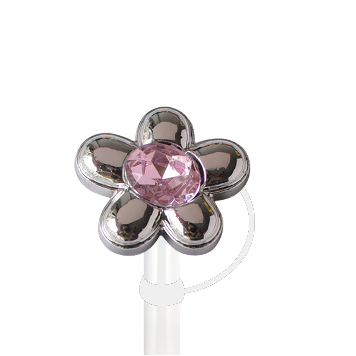 Wholesale 5pcs/pack 10mm Electroplated Metal Pink Diamond Series Straw Cap