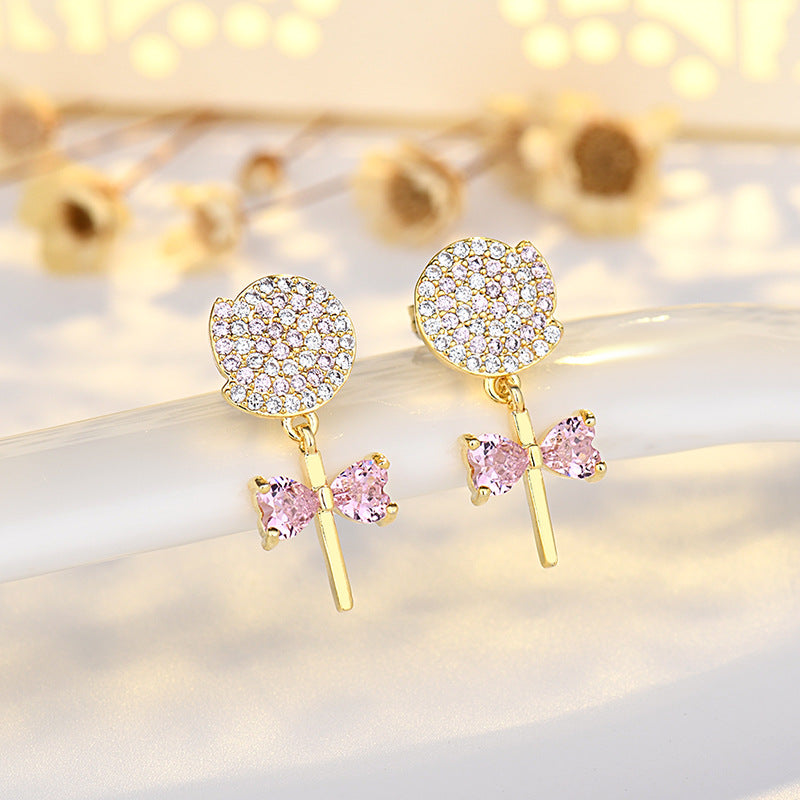 Wholesale Sterling Silver Lollipop Stud Earrings Zircon Candy Earrings