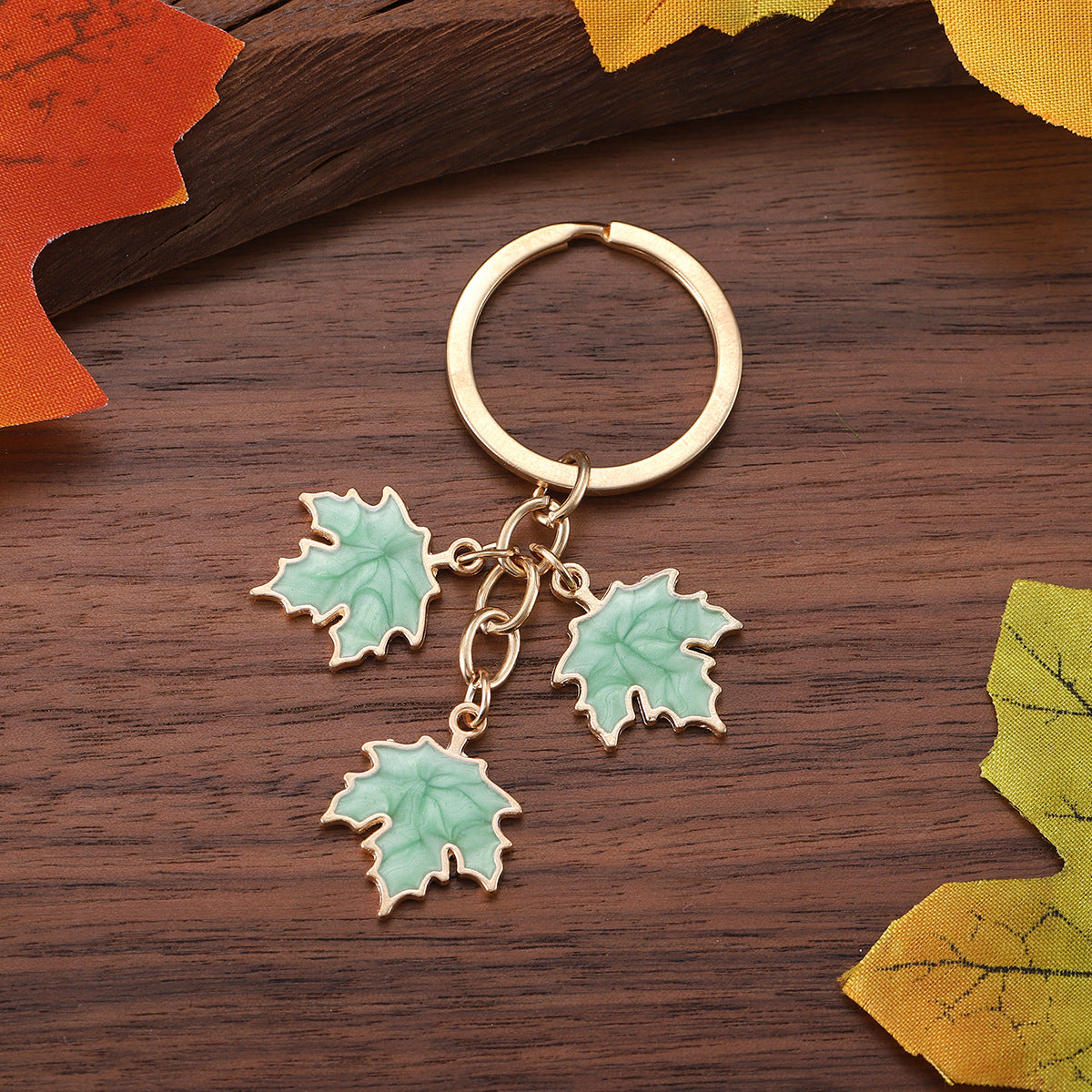 Wholesale Fall Thanksgiving Colorful Maple Leaf Oil Droplet Keychain
