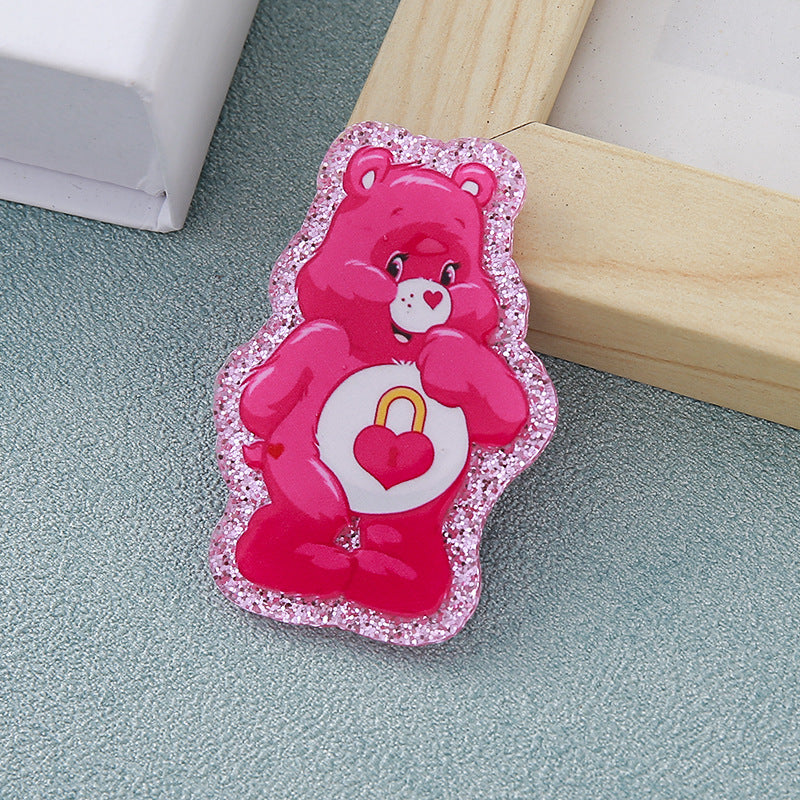 Wholesale 10pcs glitter cartoon heart bear earrings bag acrylic cute accessories