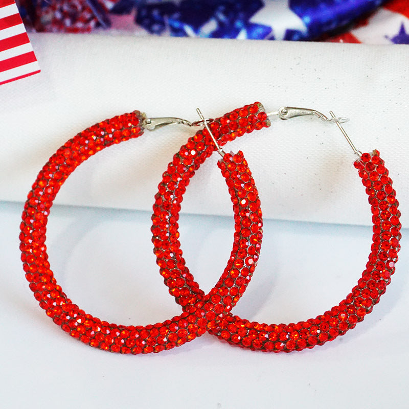 Wholesale 2pcs Independence Day Earrings Flash Diamond Color Matching Rhinestones Simple Earrings
