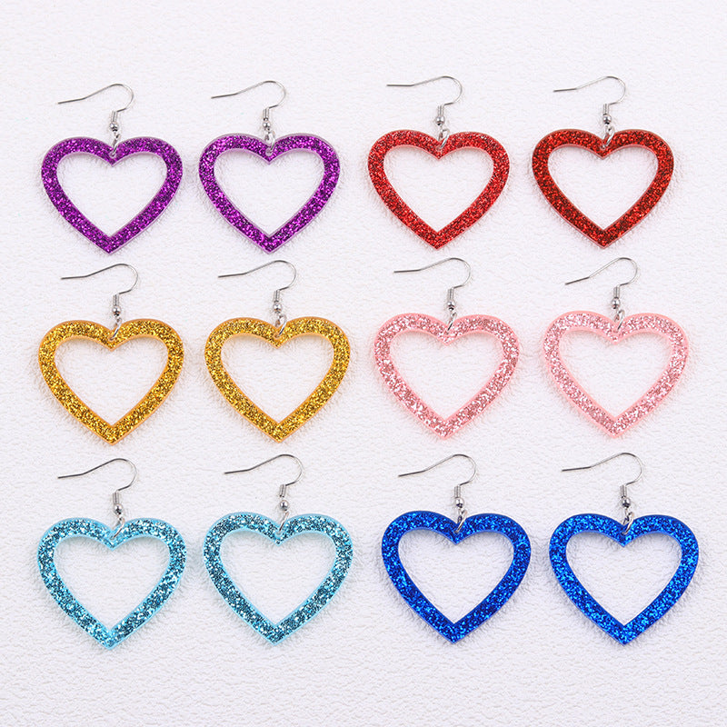 Wholesale Valentine' s Day Earrings Multi-Color Shiny Hollow Love Acrylic