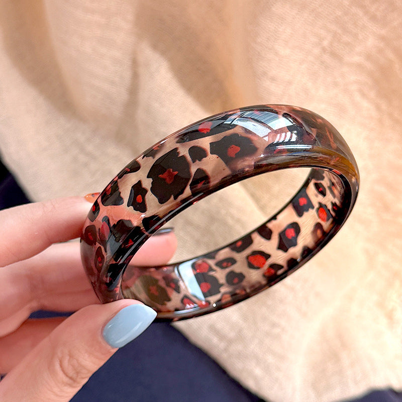 Wholesale  New Resin Geometric Leopard Print Transparent Round Geometric Bracelet Stacked Wristband