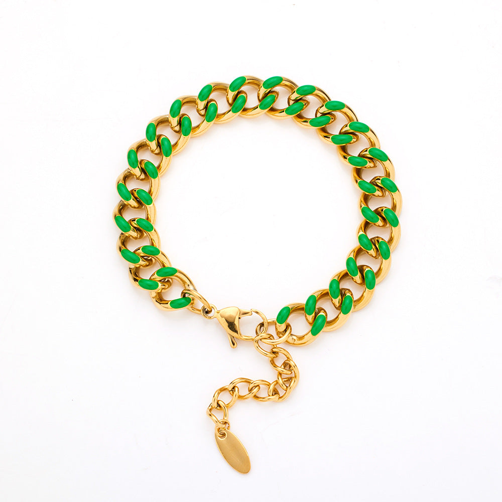 Wholesale Stainless Steel Cuban Oil Drop Color Enamel Bracelet