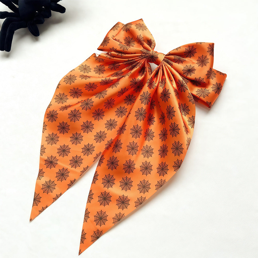 Wholesale  Hair Accessories Ghost  Web Ribbon Spring Clip Pumpkin Head Print