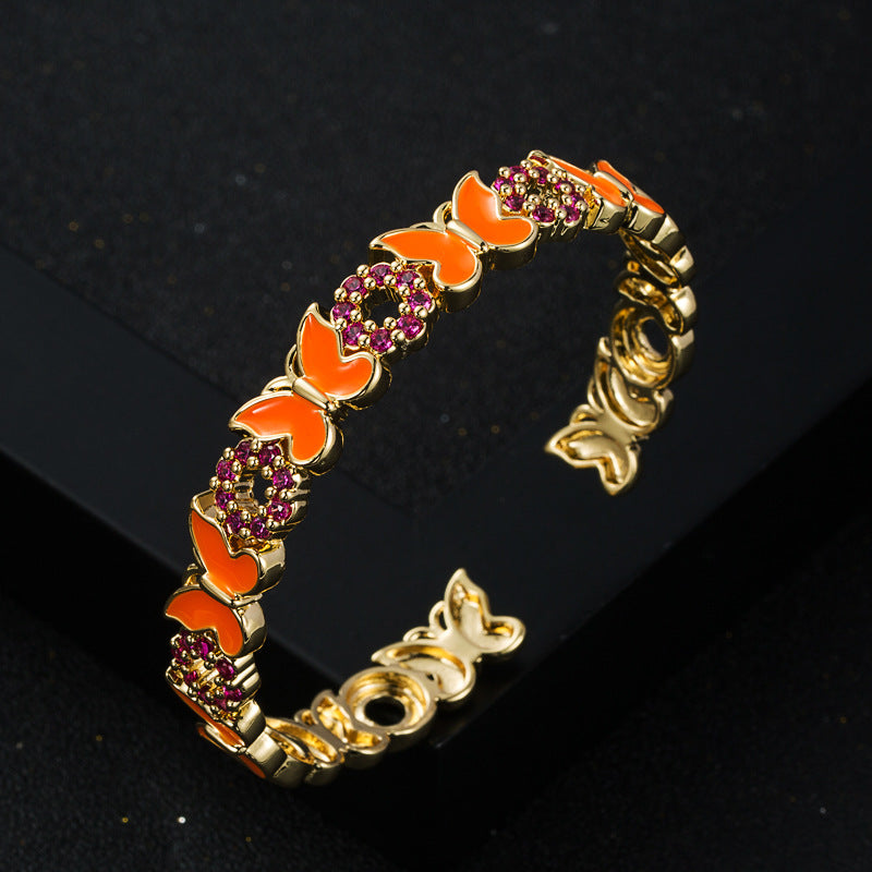 Wholesale  Copper Gold Plated Oil Dropping Butterfly Bracelet Advanced Sense Opening Exquisite Bracelet Accessories for Women