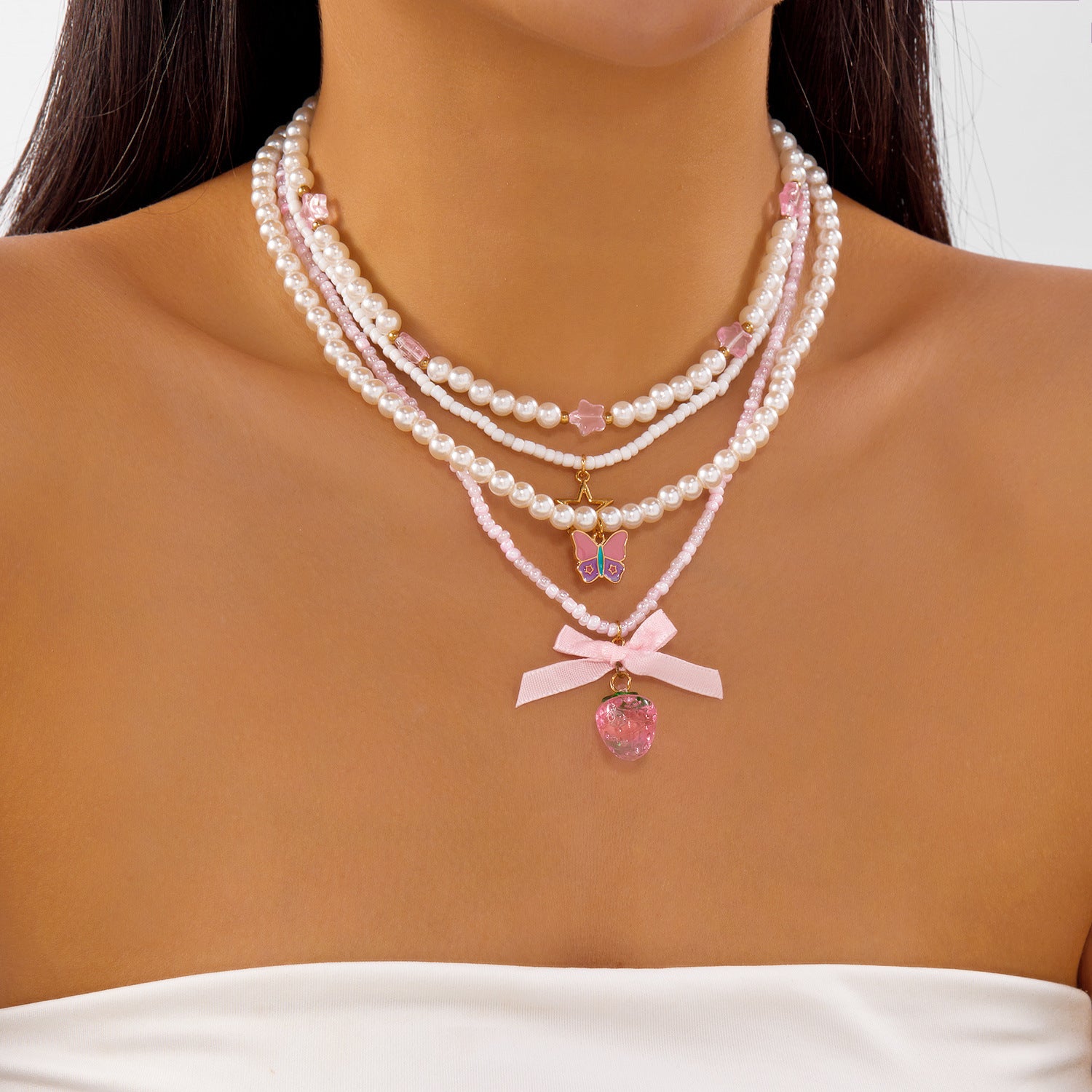 Wholesale Strawberry Set Necklace Pink Valentine' s Day Necklace