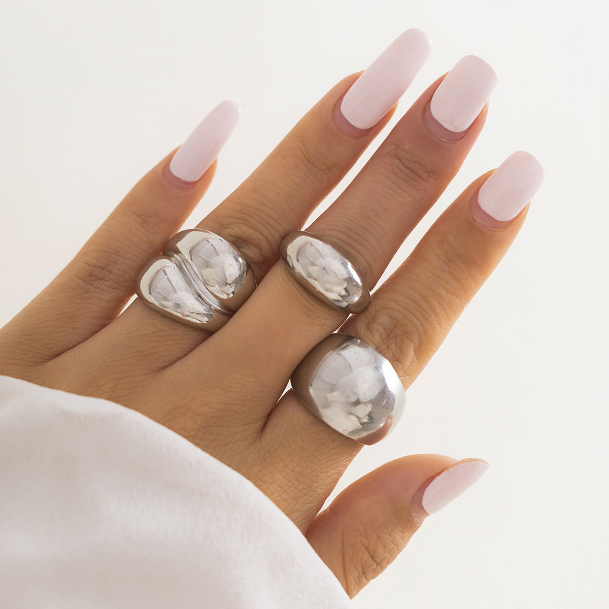 Wholesale Metal Texture Glossy Exaggerated Geometric Opening Ring Set