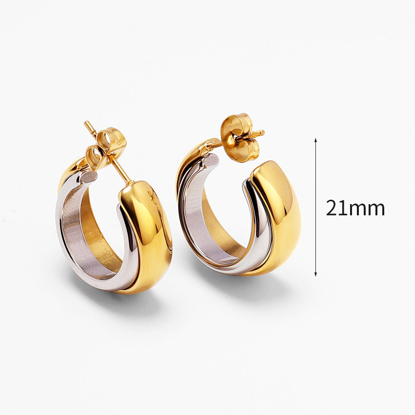 Wholesale Gold and Silver Double Earrings Contrasting Color Earrings 18K Stainless Steel Gold Plated Earrings