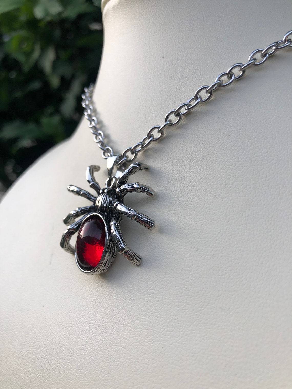 Wholesale  Gothic Punk Red Crystal Cute Spider Pendant Necklace