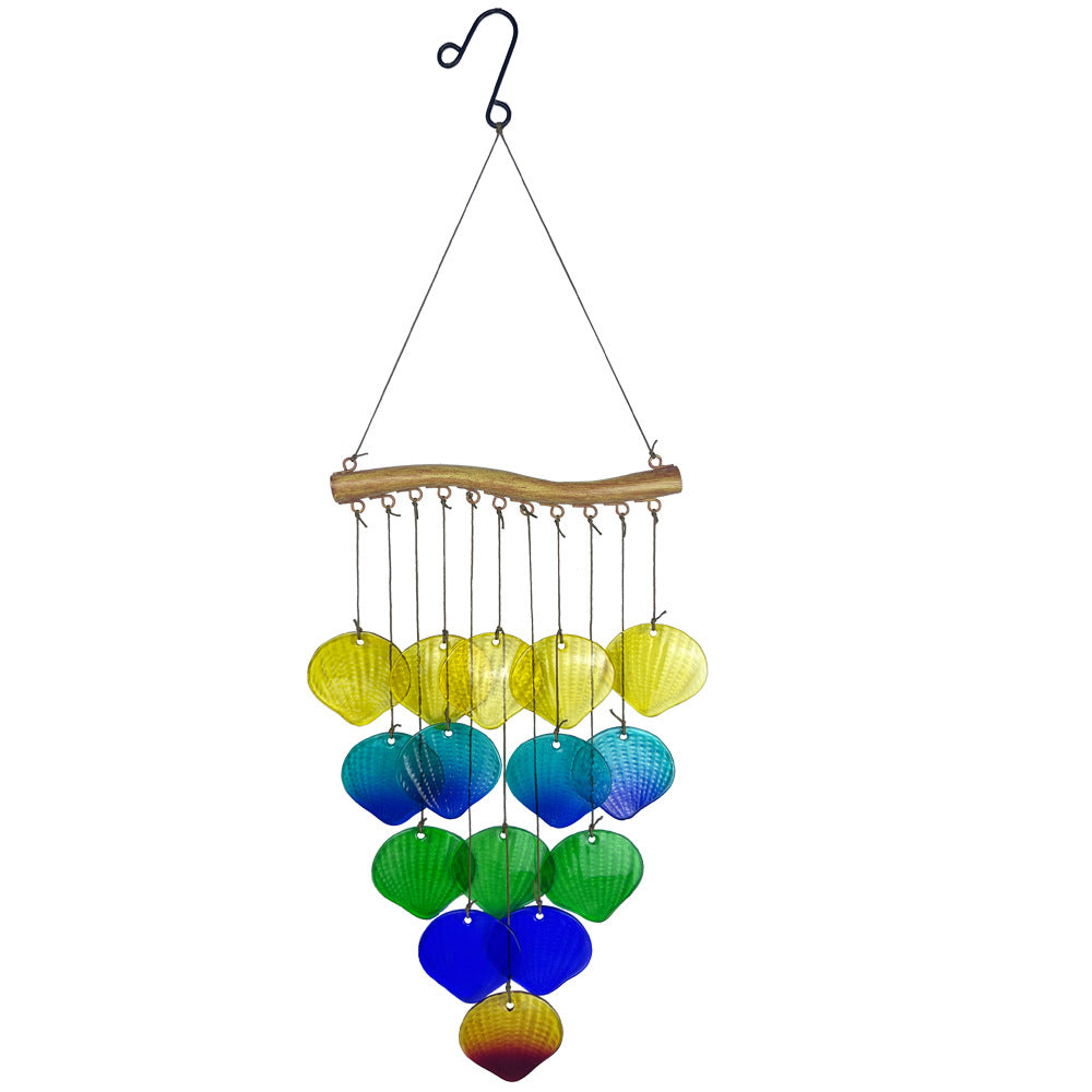 Wholesale Wind Chime Iron Art Hot Melt Colored Glass Fish Leaf Ornament