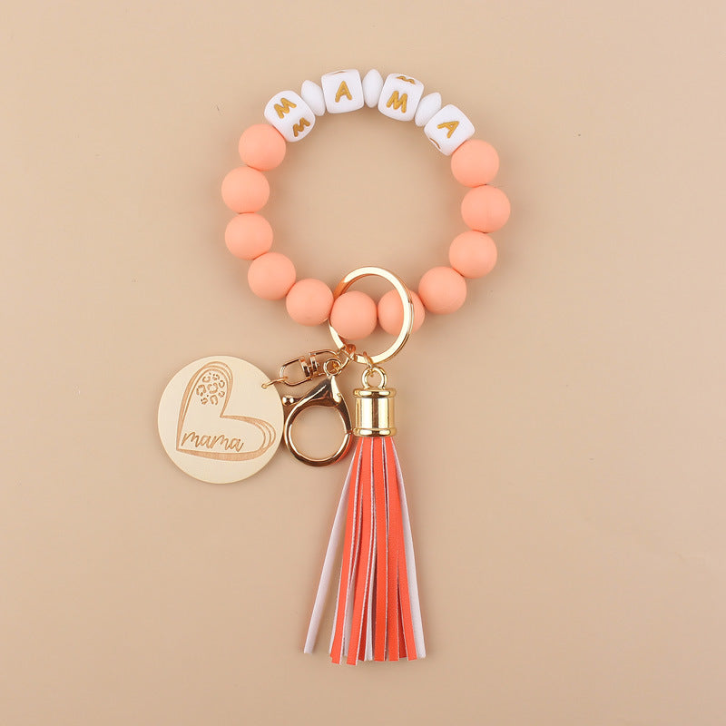 Wholesale MAMA Solid Color Silicone Beaded Wrist Keychain