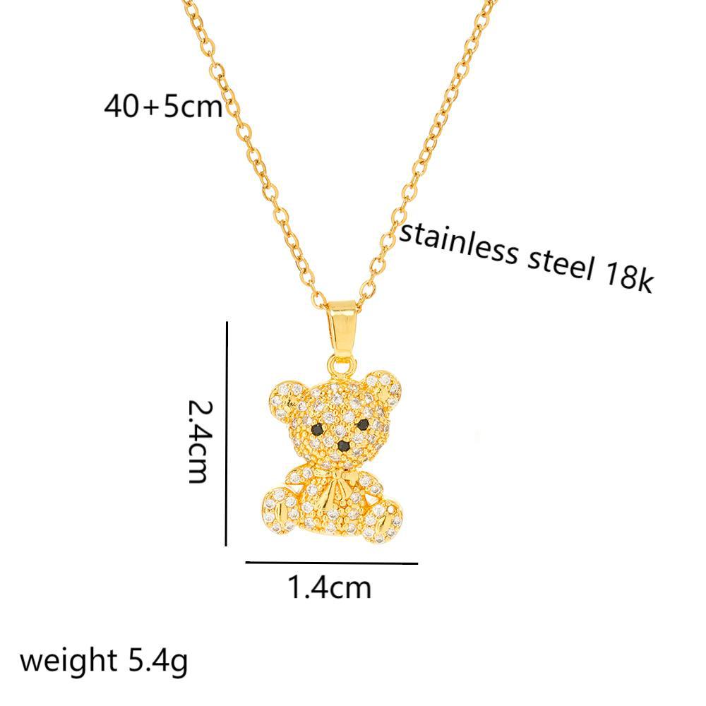 Wholesale Personalized three-dimensional bear titanium steel full diamond necklace