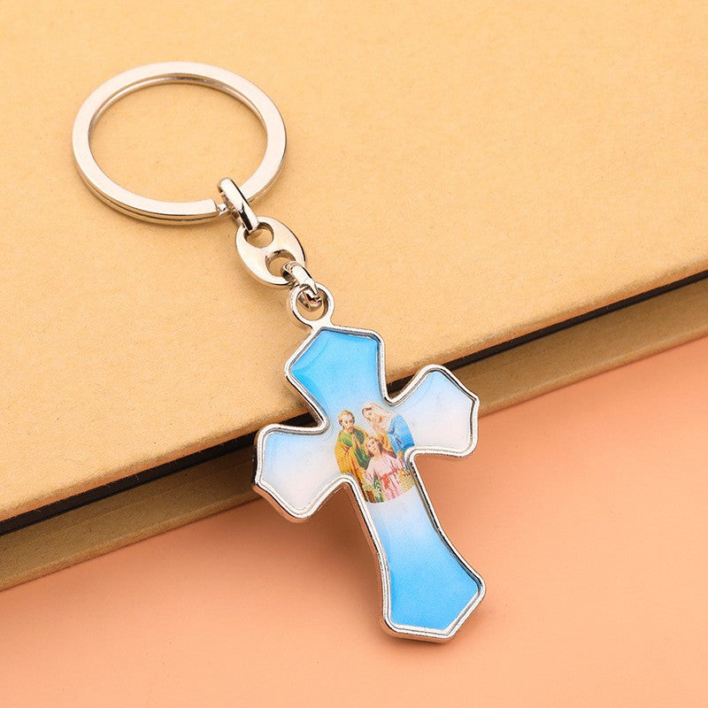 Wholesale Alloy Cross Jesus Virgin Mary Keychain