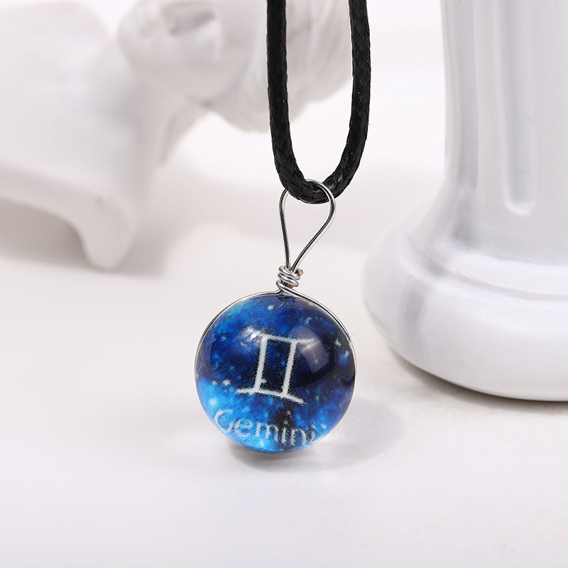 Wholesale Starry Sky Glowing Zodiac Sign Pendant Glass Forest System Fresh Clavicle Chain