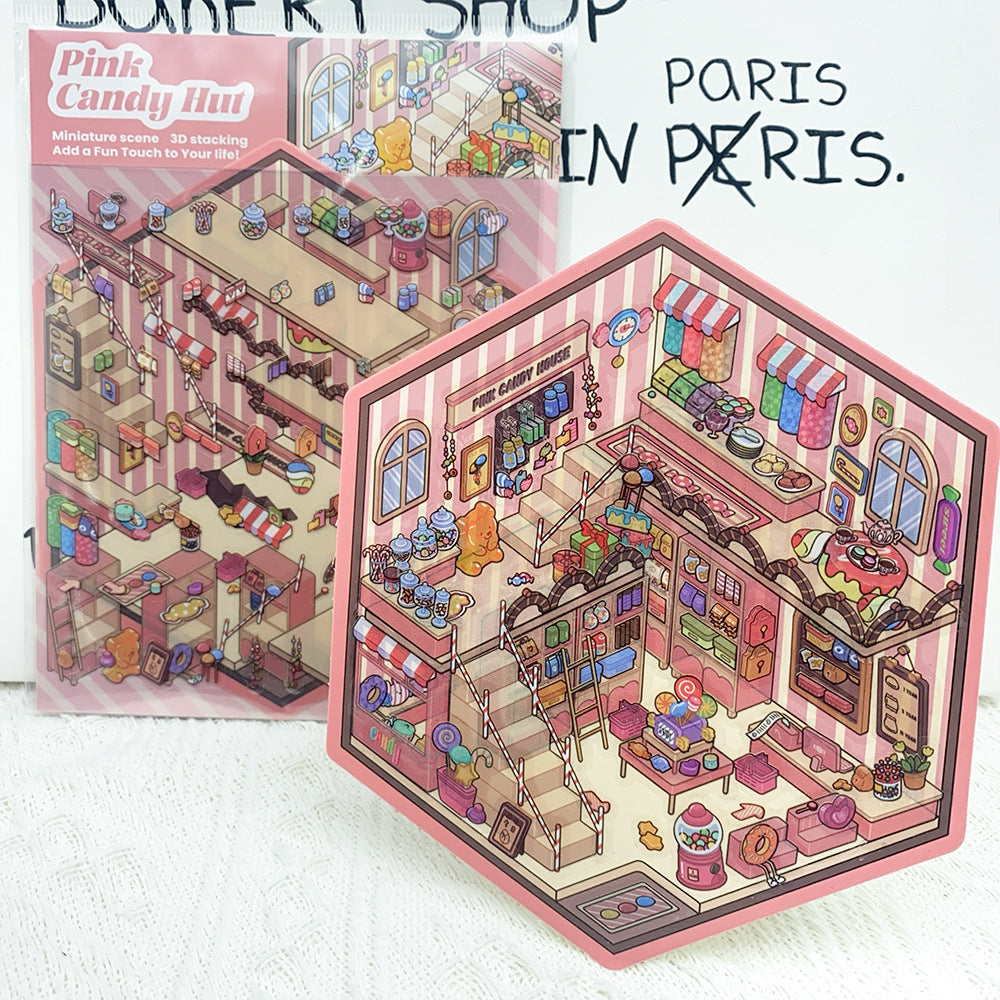 Wholesale Pink Candy House 3D Micro World DIY Sticker