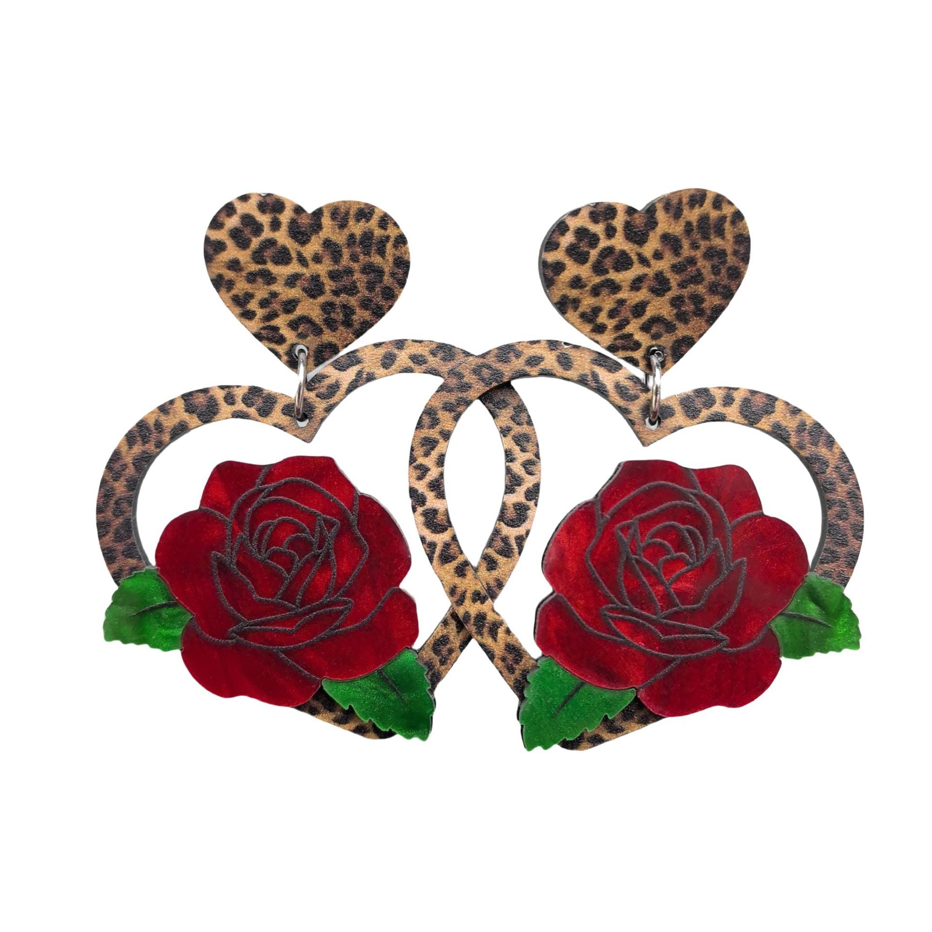 Wholesale Acrylic Valentine's Day Love Rose Black and White Check Leopard Personality Retro Earrings