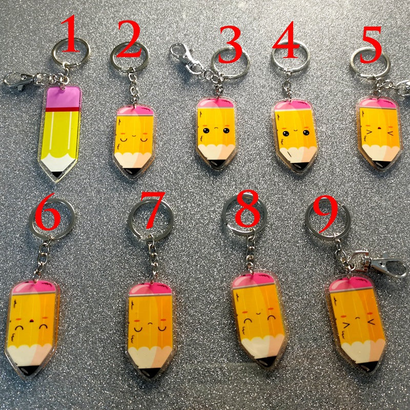 Wholesale Acrylic Teacher's Day Backpacks, Pencils, Smiling Faces, Keychain Pendants