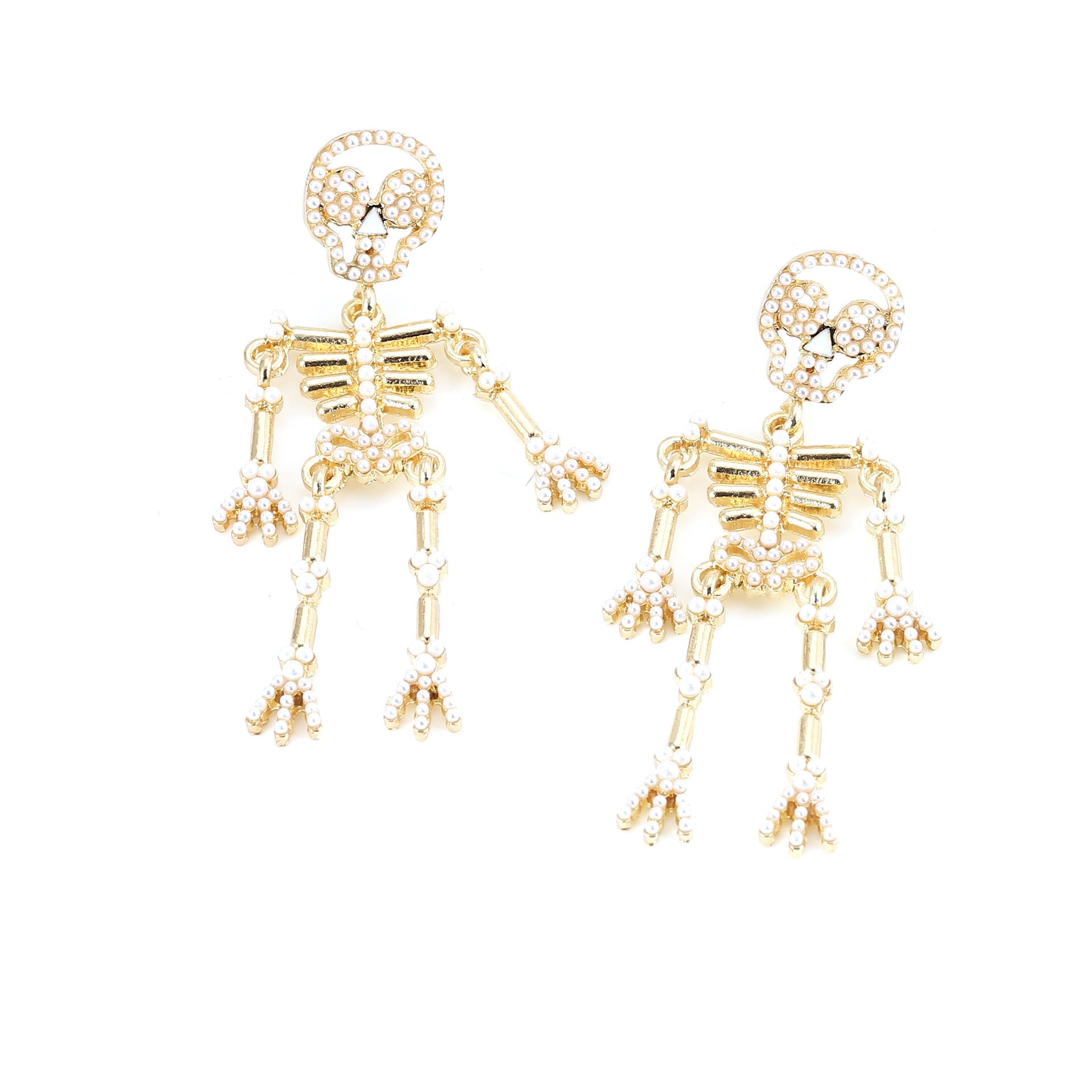 Wholesale Fashion Creative Exaggerated Skeleton Skull Diamond and Pearl Earrings