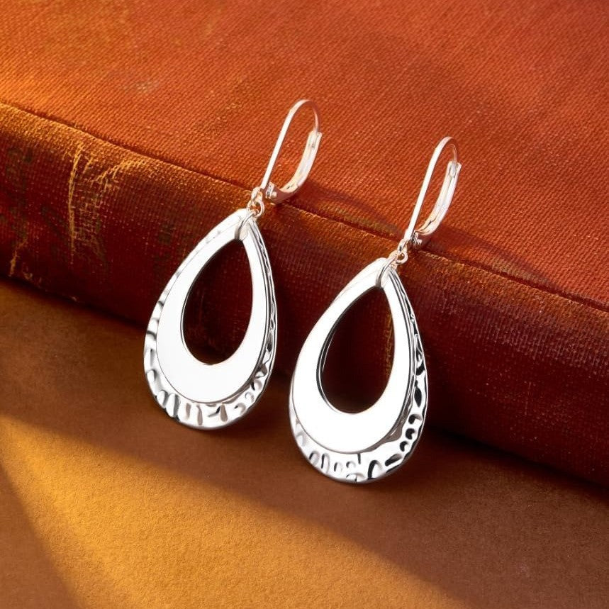 Wholesale Geometric Cut Out Hammer Pattern Drop-Shaped Design  Earrings