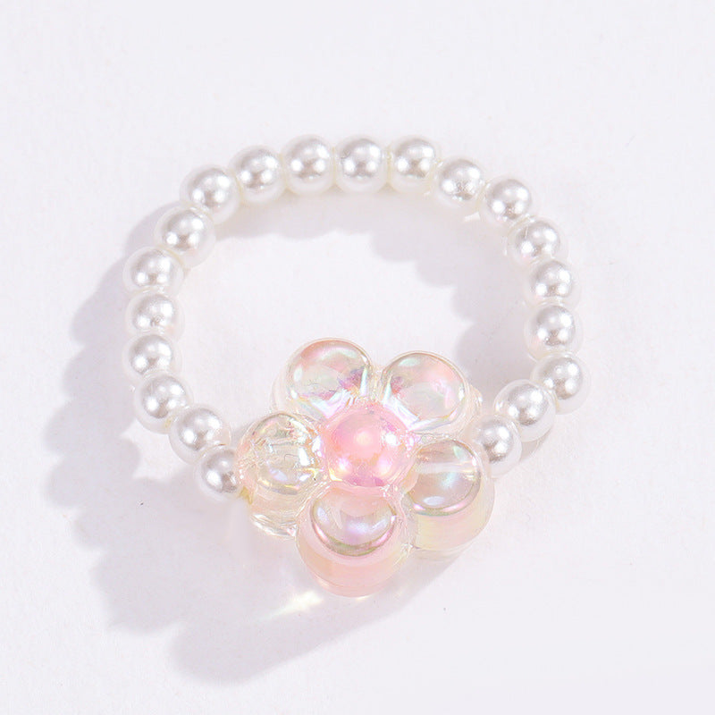 Wholesale Boho Glass Flower Beaded Rice Bead Ring