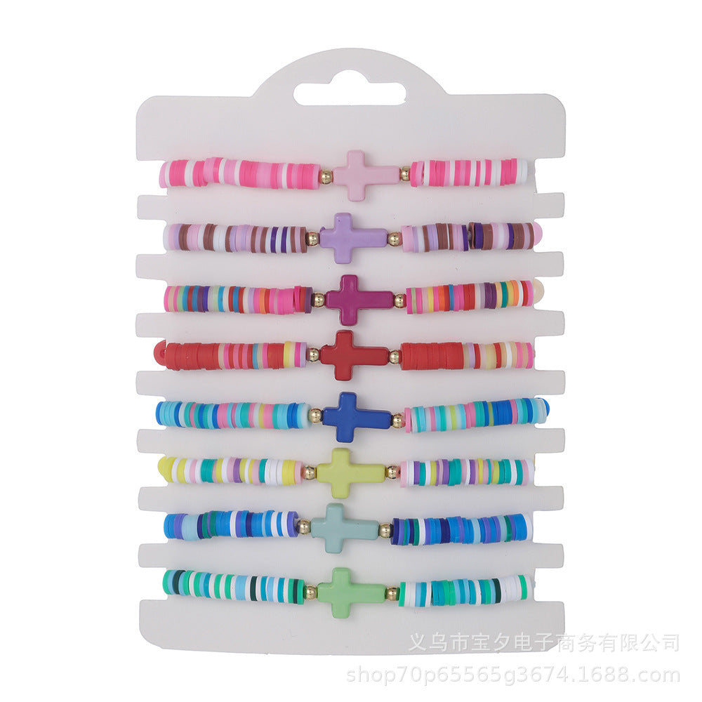 Wholesale Bohemian-style colorful polymer clay cross Clay Bead bracelet