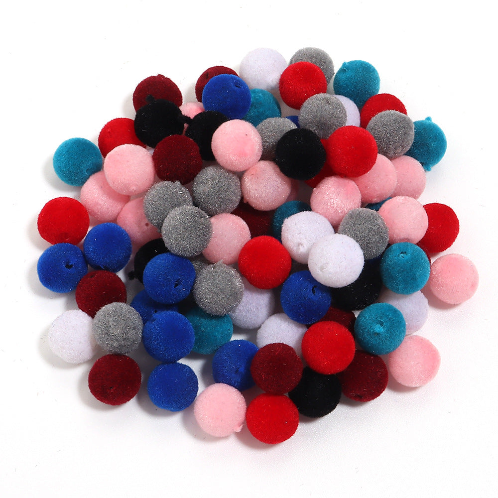 Wholesale  Random 100pcs/pack    Resin Flocking Round Beads Perforated F Cloth F Ball Beads Acrylic Beads