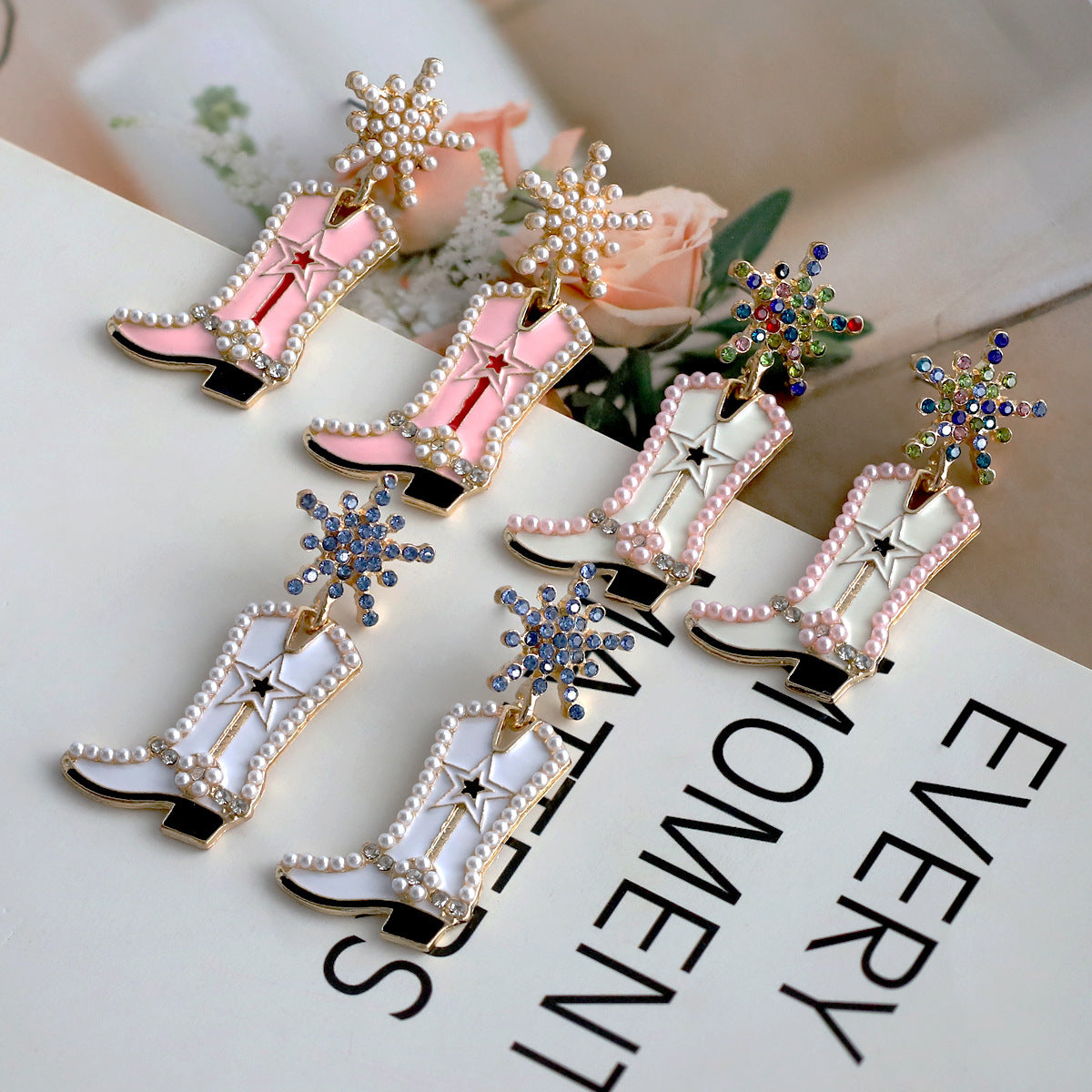 Wholesale Western Cowboy Hat Alloy Christmas Boots Earrings