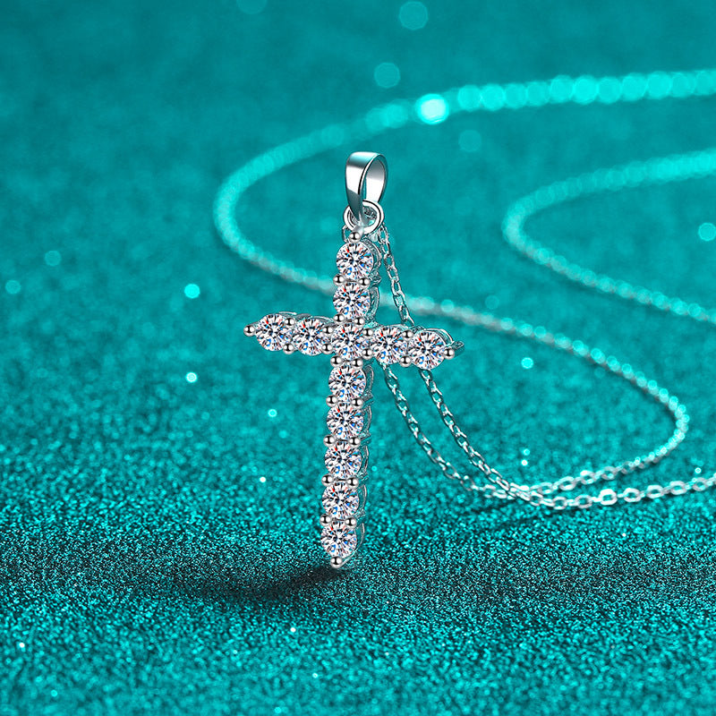 Wholesale 925 Sterling Silver Moissanite Cross Necklace