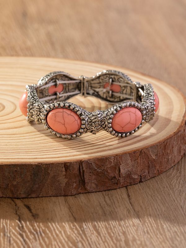 Wholesale Bohemian style new simple fashion oval pattern turquoise environmentally friendly bracelet