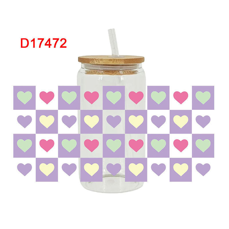 Wholesale Colorful Valentine' s Day Heart 16oz Cup UV DTF Wraps