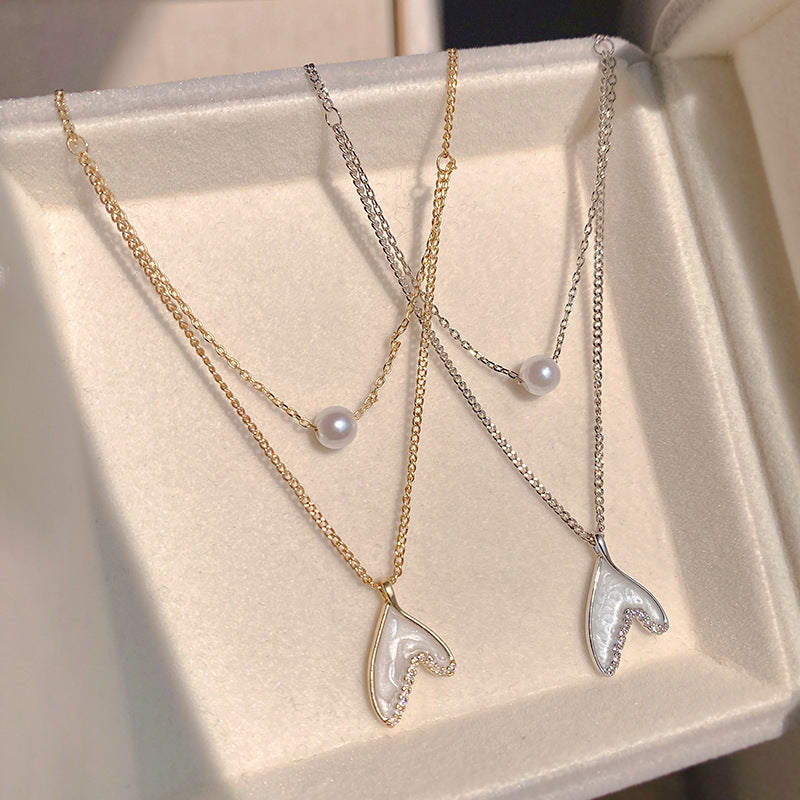 Wholesale Pearl Mermaid Glaze Personalized Double Layered Clavicle Necklaces