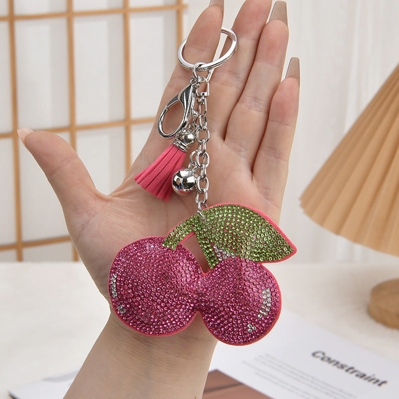 Wholesale Creative Rhinestone Cherry Keychain Pendant