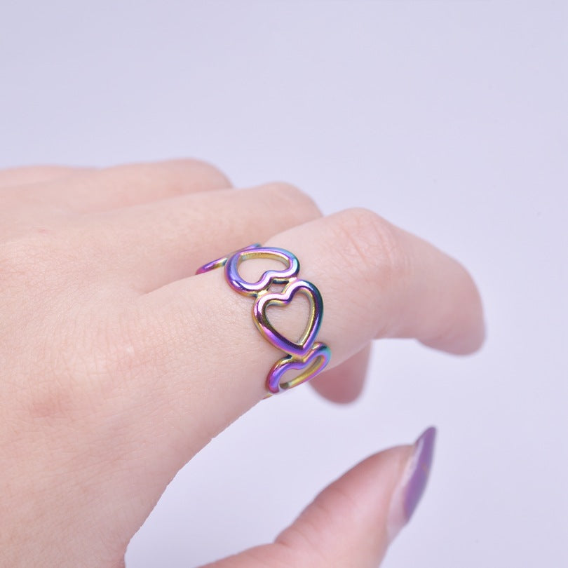 Wholesale Valentine's Day Love Colorful Gold Steel Titanium Opening Adjustable Ring